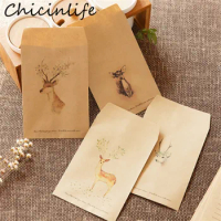 10Pcs Christmas Elk Kraft Candy Gift Paper Bags Xmas Party Cookies Packaging Bags Kids Birthday Merry Christmas Decor Supplies