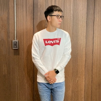 美國百分百【Levis 】長袖 大學T 棉質 經典紅色logo 男 白色 BF28