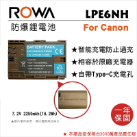 EC數位 ROWA 樂華 FOR Canon LPE6NH 防爆鋰電池 電池 相容原廠充電器 Type-C 5D2 7D 60D 6D2 5D3 80D 5D4
