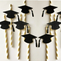 Graduation Party Paper Straws, Felt Hat, Graduation Party Decoration Supplies, Class of 2024, College Grad, 10Pcs Set