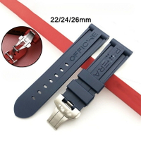 代用沛納海表帶PAM111 PAM441蝴蝶扣帕內萊手鍊配件 錶鏈24mm 22mm Panerai矽膠腕帶 橡膠單錶帶