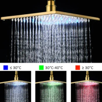 Vidric Vidric LED Gold Shower Faucets Set Rainfall Golden Shower Head Single Handle Mixer Tap Bathroom Shower Faucet Wall Mount
