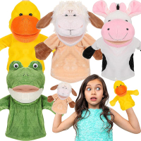4 Pcs Hand Puppet Animal with Working Mouth 9.8 Inch Animal Puppet Soft Plush Toy for Storytelling T