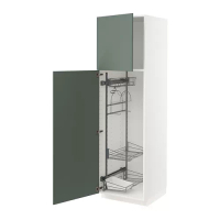 METOD 高櫃附清潔用品收納架, 白色/bodarp 灰綠色, 60x60x200 公分