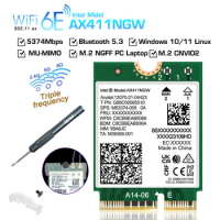 WiFi 6E Wireless Card Intel AX411 CNVio2 Bluetooth5.3 Tri-Band 5374Mbps Network Adapter for Laptop/PC Win10/11-64bit Antenna
