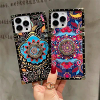 New Fashion Totem Wind Bell Ring Holder Flower Square Case For VIVO X50 X60 X70 X30Pro X27 X23 S12 S10 V20E V21 V25 Y76 Cover