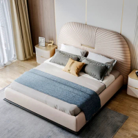 High royal king size bed modern furniture high soft back wood frame queen size bed design hotel furniture luxury leather bed