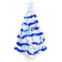 摩達客 台製5尺(150cm)特級白色松針葉聖誕樹(藍銀色系)(不含燈)