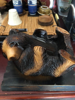 日本回流木雕熊擺飾大熊擺飾煙灰缸