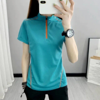 【JP服飾】女款運動短袖 戶外休閒排汗衫 透氣立領(女排汗衫 女運動衣 2199)