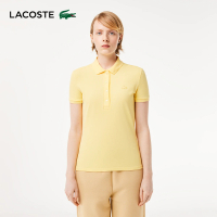 【LACOSTE】母親節首選女裝-緊身彈性棉短袖Polo衫(黃色)