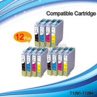 XIMO 12 PCS Compatible Ink Cartridge T1291 T1292 T1293 T1294 Ink Printer Cartridge for SX525WD SX620FW BX525WD BX625FWD etc.