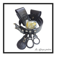 Kopel satpam Sabuk kulit asli hitam lengkap sarung borgol + sarung hp Gesper Pengait braso