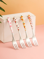 墨色日式可愛陶瓷水果叉子家用甜品叉兒童安全小叉子輕奢水果簽插