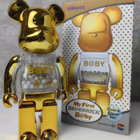 Bearbrick 400% 28cm pink gold green electroplating process bearbriks trendy toy doll gift figure holographic sticker