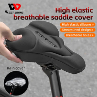 WEST BIKING Comfortable Bicycle Saddle Cover Breathable Rebound Silicone Foam Bike Seat Cover With Rain Cover Bike Accessories