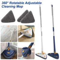 Extendable Triangle Mop 360Rotatable Adjustable Squeeze Floor Cleaning Mop Wet and Dry 1.3m Handle Spin Mop for Tub/ Tile/ Floor
