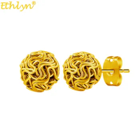 Ethlyn Fashion Twisted Yellow Gold Color Rose Flower Ball Stud Earrings Accessories for girls Women MY2
