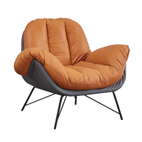 【AT HOME】橘色硅膠皮質時尚鐵藝休閒椅/餐椅 現代新設計(巴黎)