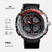 Fortuner Watch Jam Tangan Pria Analog-Digital Dual Time Sport Tahan Air Kanvas Merah Fergie