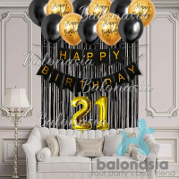 BALONASIA PAKET SET DEKORASI ULANG TAHUN/ HAPPY BIRTHDAY Gold Latex