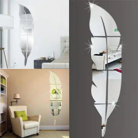 Feather Plume 3D Mirror Wall Acrylic Feather Pattern Wall Stickers Fashion Waterproof Mirror Effect Wall Sticker Home Decoration
