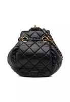 Chanel 二手香奈兒雙C菱格紋羊皮鏈條抽繩水桶包