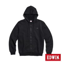 【EDWIN】男裝 小徽章連帽拉鍊外套(黑色)