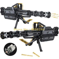 86001 1422pcs Gatling Guns Emission Military Army Ww2 Weapon Bullet Electric Boy Building Blocks Toy