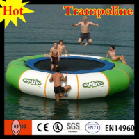 green white dia 5m ocean big water trampoline rental without safety net for crazy inflatable water toys 0.9mm PVC tarpaulin