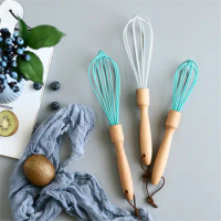 Silicone Whisk Mixer Hand Egg Beaters Wood Beech Pastry Kitchen Baking Tools Cream Milk Shake Butter Stirrer Cooking Utensils
