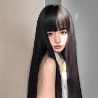 Wig panjang hitam lurus untuk wanita, poni manis alami dan tanpa cela untuk sehari-hari, gaya penutu