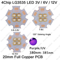 10pcs 3V 7V 14V 4Chip 10W LG3535 High Power UV Ultraviolet 380nm - 385nm LED Emitter 120 Degree Viewing Angle on 20mm Copper PCB
