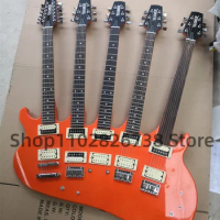 5 Neck electric bass Orange Guitar Rosewood Fretless 12-string 6-string guitar Fretless ornamental guitar