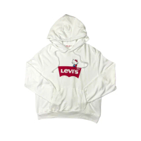 【LEVIS】白色 Levis + Hello Kitty 品牌 帽T 寬版 附布標 女款 長袖 上衣 連帽(帽T 長袖)