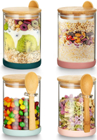 Mfacoy Set of 4 Airtight Glass Jars with Bamboo Lids & Spoons 17 oz Borosilicate Overnight Oats Cont