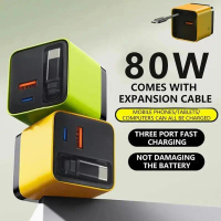 80W Charger Gallium UK Nitride Charger Super Fast Charger pengecas telefon bimbit Retractable Cable