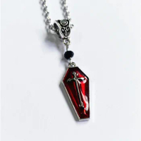 Cross Bloody Red Enamel Coffin Necklace Halloween Punk Goth Gothic Jewelry