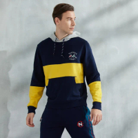 【NAUTICA】男裝 拼接撞色設計連帽長袖T(深藍)