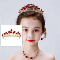 Children's Crown Ornament Red Crown Headdress Fashion Alloy Rhinestone Headband Korean Rose Flower H