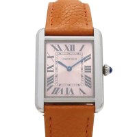 【二手名牌BRAND OFF】CARTIER 卡地亞 粉色錶盤 橘色皮帶 不鏽鋼 TANK SOLO SM 腕錶 W5200000