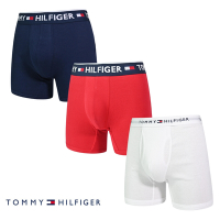 Tommy Hilfiger Cotton 男內褲 中長版棉質高彈性合身平口褲/Tommy四角褲-白、紅、藍 三入組