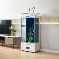 Light Luxury Square Floor Back Filter Fish Tank TV Cabinet Pillar Super White Glass Fish Tank Aquarium