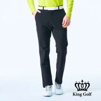 【KING GOLF】門市新品-男款超彈力舒適英文繡花素面休閒高爾夫球長褲(黑色)