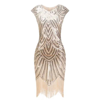1920s Flapper Great Gatsby Dress O-Neck Cap Sleeve Sequin Fringe Party Midi Vestido Summer Women Dress Xxxl PlusSize