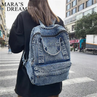 Mara's Dream Denim Women Backpack Retro Travel Bagpack Large Capacity Backbag College Student School Bags For Teenager Girls