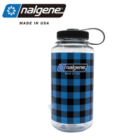 美國Nalgene 1000cc 寬嘴水壺- 藍色格子 NGN682020-0131