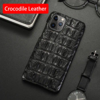 Natural Crocodile Leather Phone Case For iPhone 14 13 12 Mini 11 Pro For Apple X XS Max XR 6S 7 8 Plus SE Luxury Alligator Cover