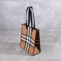 BURBERRY Tas BURBERRY CHECK BEIGE BLACK CANVAS SHOPPER BAG 100% ORIGINAL