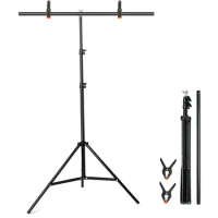T-shape Photo Backdrop Stand 2.6ft Wide 6.65ft Tall Adjustable Background Backdrops Support Kit With 2 Clamps For Shooting,video